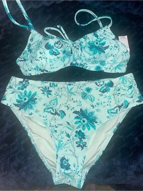 Cupshe Teal Floral Underwire Bikini Set